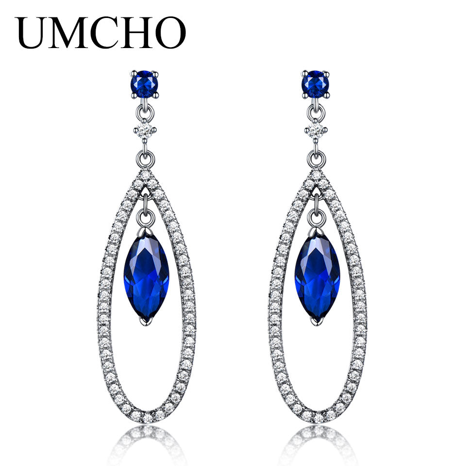 Genuine Silver 925 Jewelry Marquise Created Nano Blue Sapphire Drop Earrings For Women Birthd Gift Charms Fine Jewelry