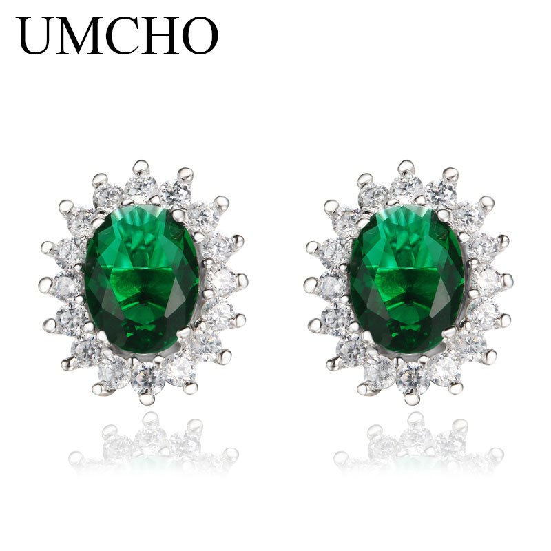 Princess Stud Earrings Created Emerald Gemstone 925 Sterling Silver Engagement Wedding Earrings For Women Fine Jewelry