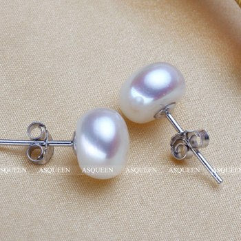 8-9 mm 100% Natural Freshwater Pearl Earrings Jewelry 925 Sterling Silver Brincos Zircon Stud Earrings For Women AE0003