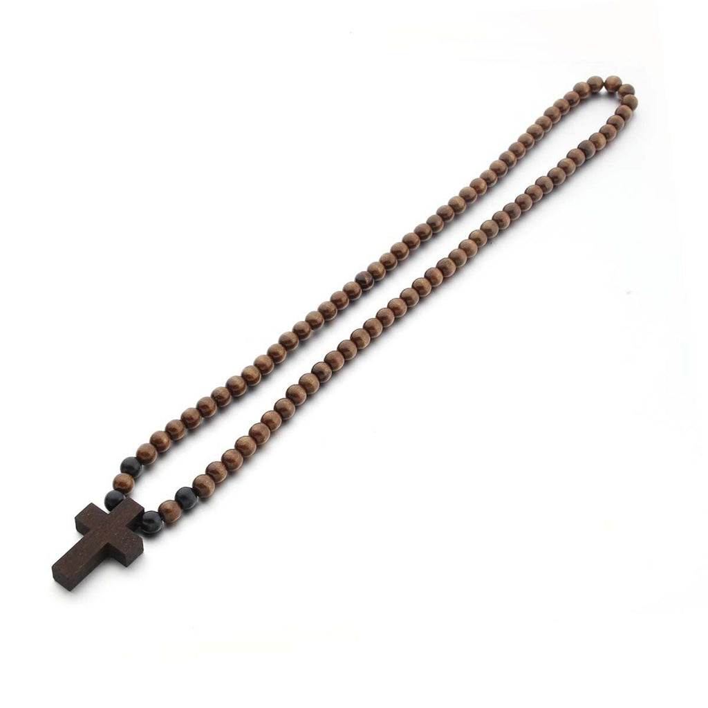 VOQ Vintage Cross Pendant Wood Beads Sweater Chains Necklace for Unisex Women Men Wedding Jesus Jewerly Party Gifts