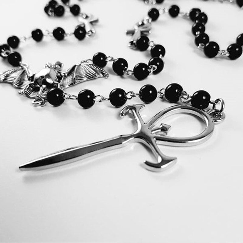 Vampire Ankh Rosary,Occult Vamp Goth Ankh Beads Bat Gothic Vampire Vampiric Beaded Egyptian Tradgoth Kemet Jewelry Gift Handmade
