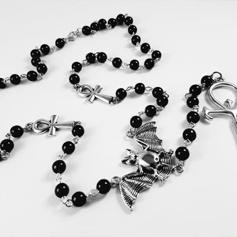 Vampire Ankh Rosary,Occult Vamp Goth Ankh Beads Bat Gothic Vampire Vampiric Beaded Egyptian Tradgoth Kemet Jewelry Gift Handmade