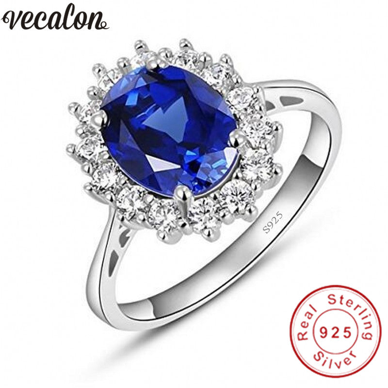 Fine Jewelry 100% Real 925 Sterling Silver ring 5A Blue Zircon Cz Diana Engagement wedding Band rings for women Bridal