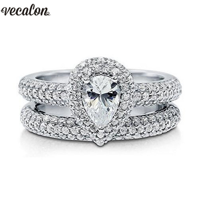 Luxury Promise Wedding Bands Ring Set 925 Sterling Silver 5A Zircon Stone Engagement rings for women Finger Jewelry Gift