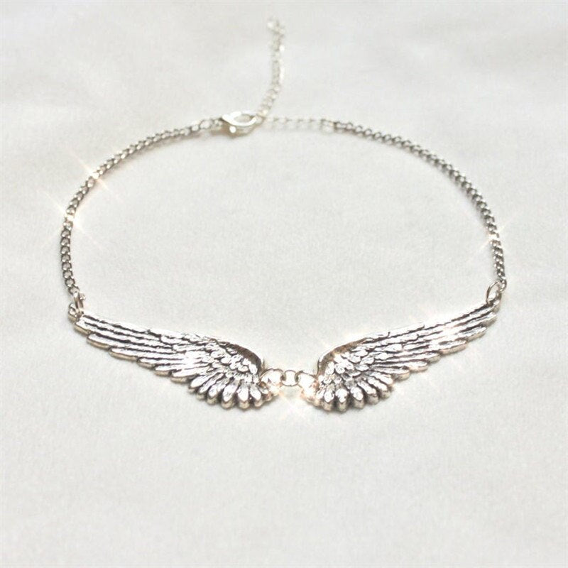 Vintage Angel Wings Feather Choker Big Pendant Aesthetic Link Chains Statement Necklace for Women Collar Bib Wedding Tribal Gift