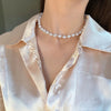 Vintage Baroque Irregular Pearl Choker Metal Heart Pendant Green Rhinestone Necklace for Women HUANZHI 2022 Wedding Jewelry