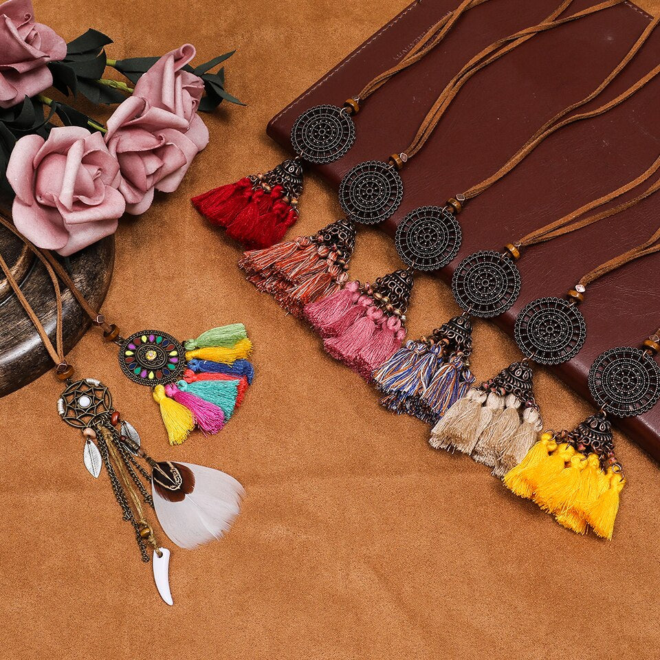 Boho gypsy 2024 tassel necklace
