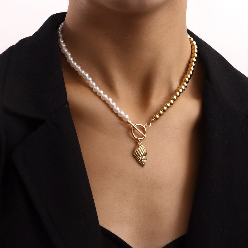 Vintage Boho Pearl Choker Shell Pendant Chain Necklace for Women Gold Color Collar Party Wedding Jewelry Gift