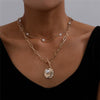 Vintage Carved Coin Thick Chain OT Buckle Necklace Bohemian Punk Metal Coin Collar Choker Necklace  Women Punk Jewelry