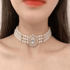 Vintage Elegant Shiny Crystal Geometric Necklace Exquisite Three Layer Pearl Chains Choker for Women Anniversary Wedding Jewelry