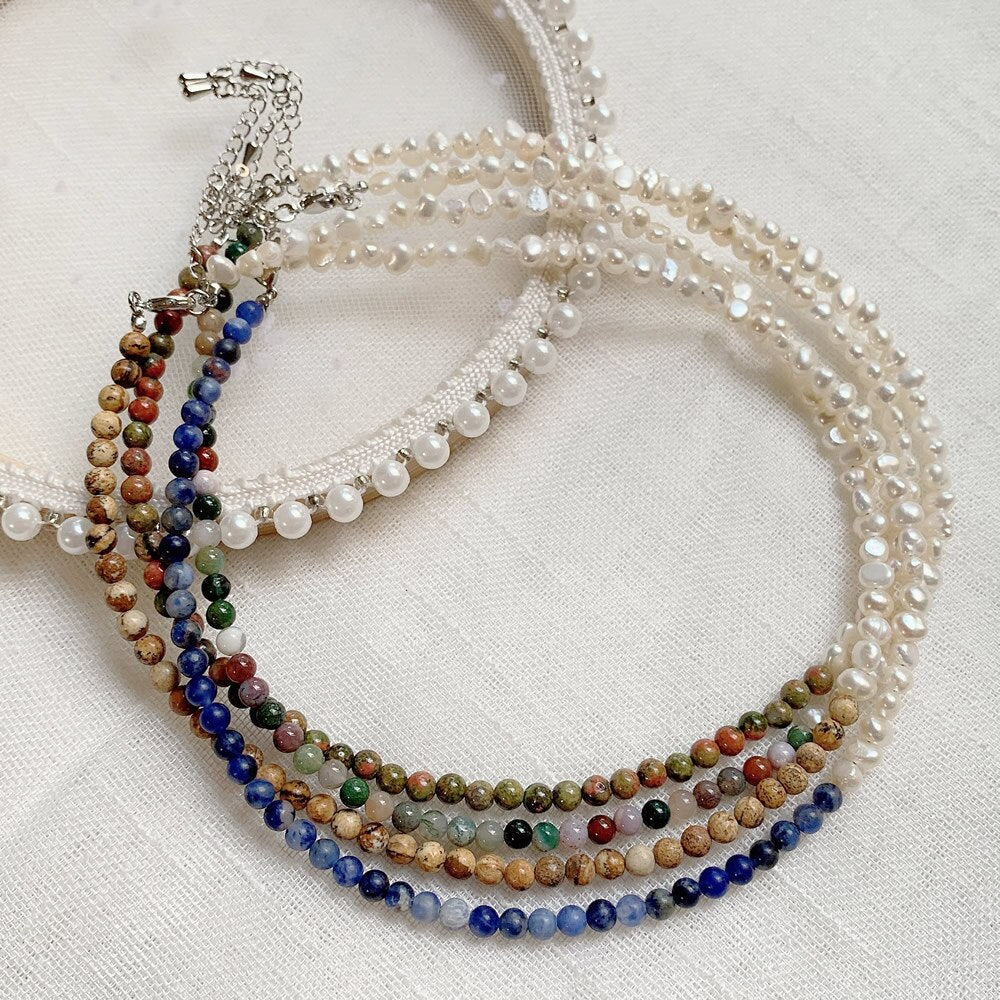 Vintage Natural Freshwater Pearl Necklace for Women Men Jaspers Agates Green Stone Baroque Pearl Choker Wedding Femme Collier