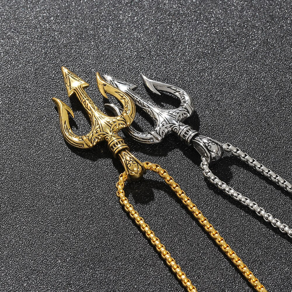 Vintage Neptune Poseidon Necklace  Jewelry Ancient Greece Amulet Trident Pendant Necklace Men Lucky Charm Gift for Sailor