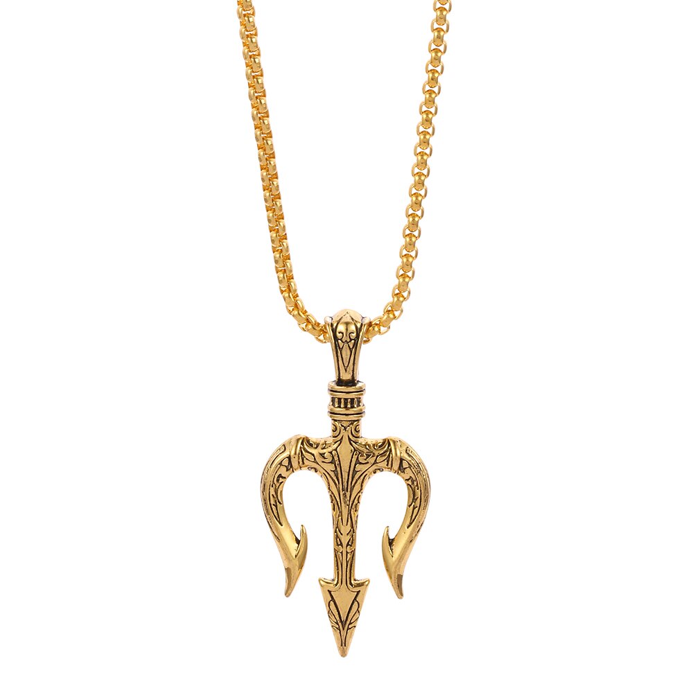 Vintage Neptune Poseidon Necklace  Jewelry Ancient Greece Amulet Trident Pendant Necklace Men Lucky Charm Gift for Sailor
