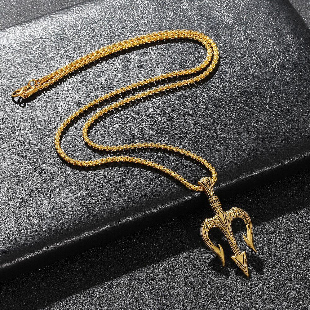 Vintage Neptune Poseidon Necklace  Jewelry Ancient Greece Amulet Trident Pendant Necklace Men Lucky Charm Gift for Sailor