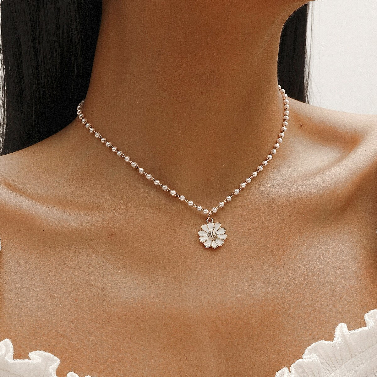 Vintage Style Simple 38+5CM Pearl Chain Choker Necklace For Women Wedding Love Shell Pendant Necklace Jewelry