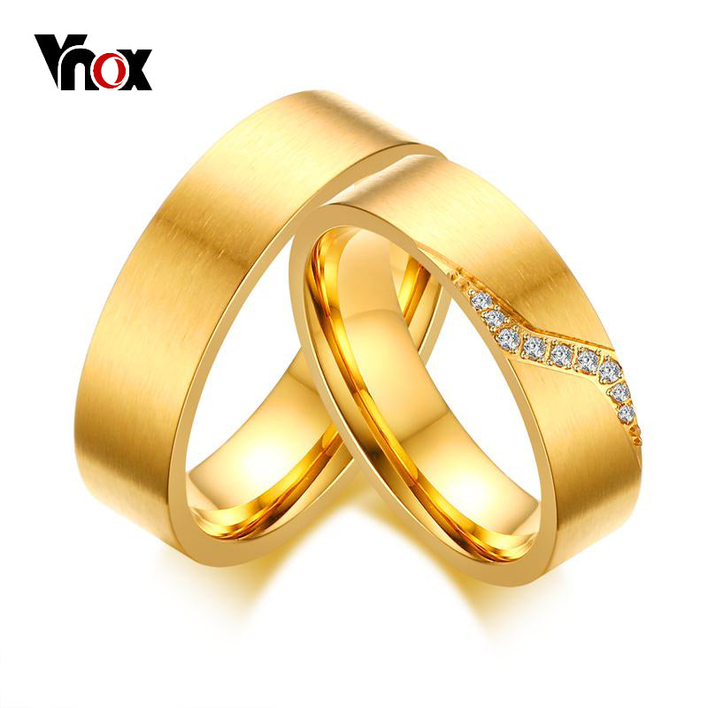 CZ Stones Path Design Wedding Rings for Women Men Gold-color Ring Alliance Anniversary Band Bijoux Gift