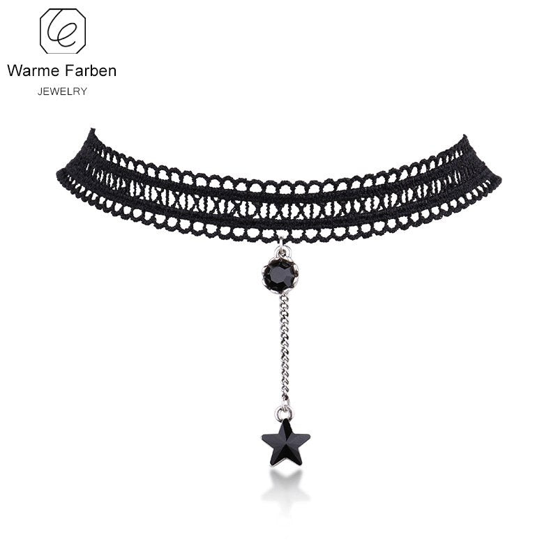Fashion Women Necklace Fine Jewelry Black Star Pendant Sexy Lace Rope Chain Clavicle Choker Necklace Collares