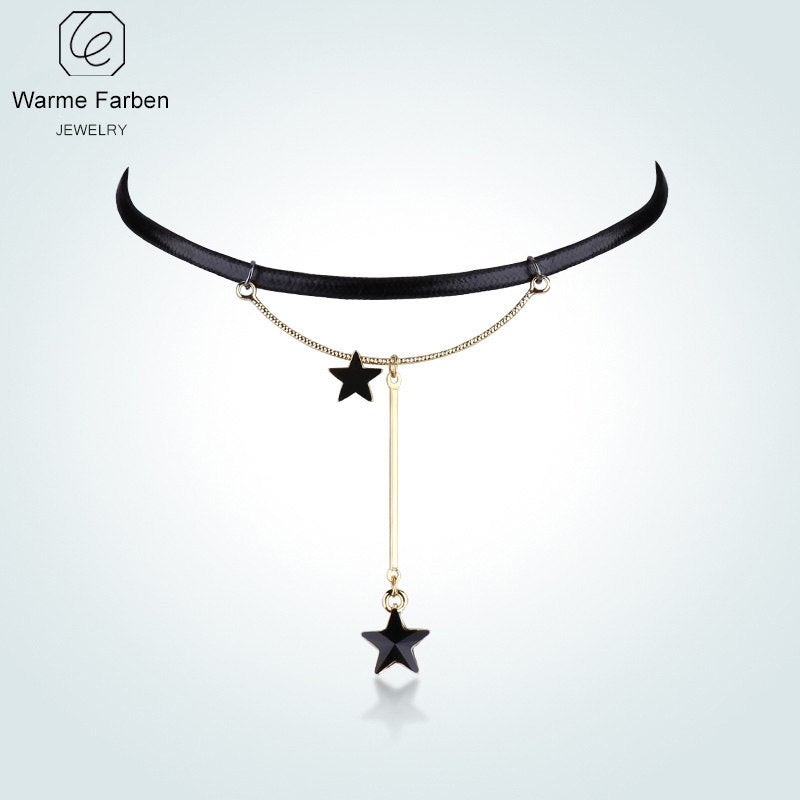 Women Necklace Sexy Star Torques Clavicle Choker Necklace with Black Rope Chain Collares Fine Jewelry Gift For Lady