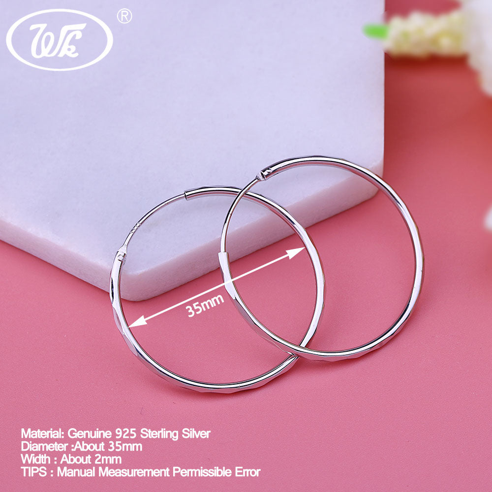 925 Sterling Silver Big Hoop Earrings Large Round Circle Ear Hoops Women Simple Creole Jewellery Gift 35MM 55MM NEW W2 ED006