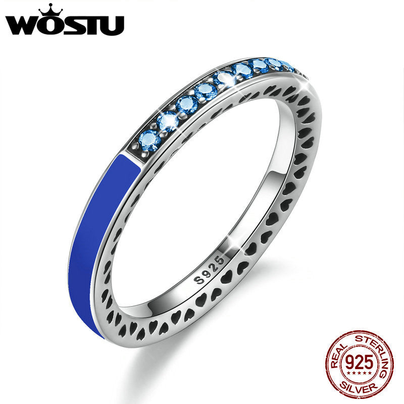 Authentic 925 Sterling Silver 7 Colors Radiant Hearts Princess Enamel Engagement Ring For Women Fine Jewelry Gift XCH7621