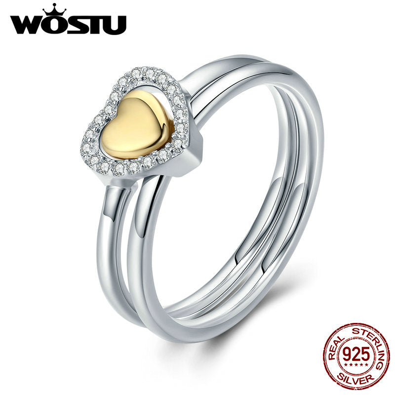 Luxury 925 Sterling Silver Heart Of Gold Puzzle Ring Stack Finger Ring for Women Wedding Engagement Jewelry Gift XCH7652