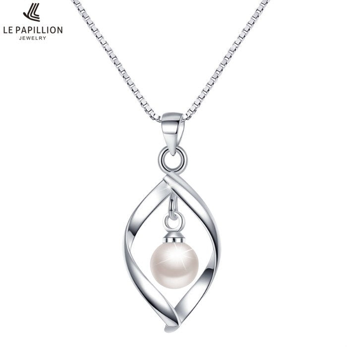 Women Necklace Plated Sliver Pearl Pendant Necklace Simple Water drop Polished Charm Jewelry Gift for Women