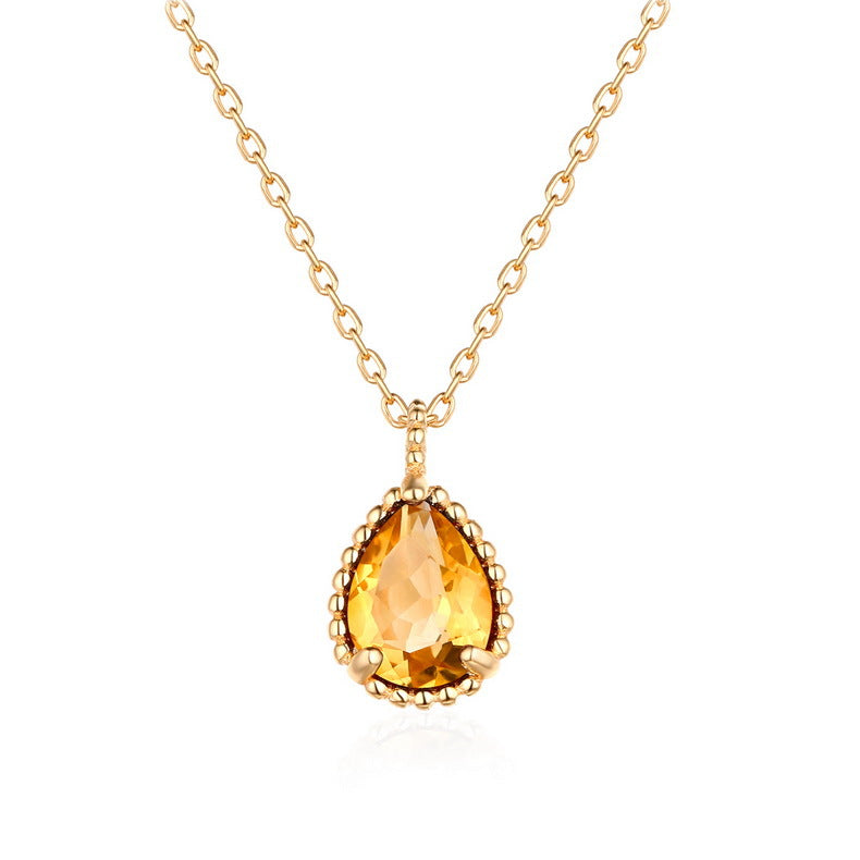 Water Drop Natural Citrine Agate Garnet Pendant Necklaces For Women 925 Sterling Silver Fine Jewelry Necklace With Chain