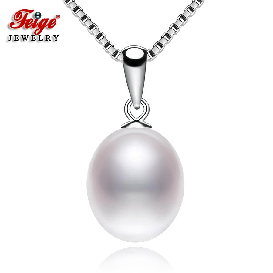 Water Drop Natural Pearl Pendant 925 Sterling Silver Necklace for Women Fine Jewelry 9-10mm White Pearl Chain Beads