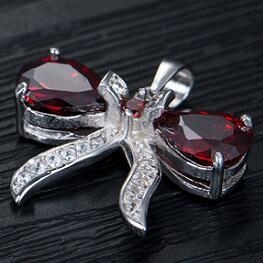 Water Drop Shape Garnet Silver Necklace Woman Fashion Pendants Jewelry Making 14X19mm Bow Choker Necklace Gift To Girlfriend