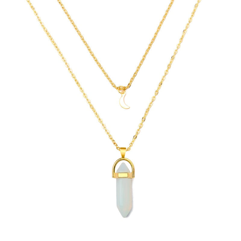 Bohemia 1 PCS Natural Stone Moon Choker Gold Color Crystal Pendant Necklace For Women Wedding Party Gift
