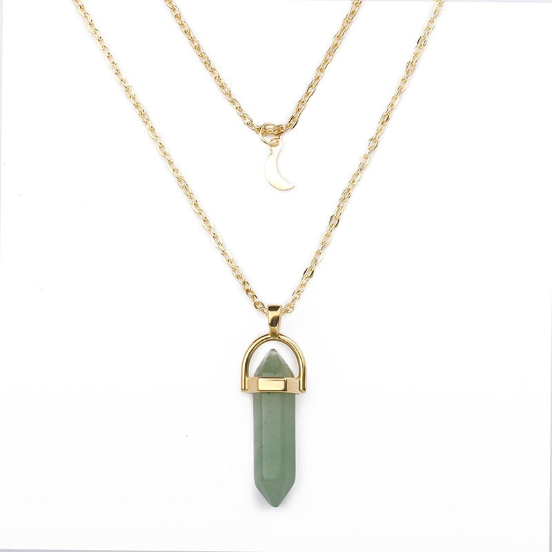 Bohemia 1 PCS Natural Stone Moon Choker Gold Color Crystal Pendant Necklace For Women Wedding Party Gift