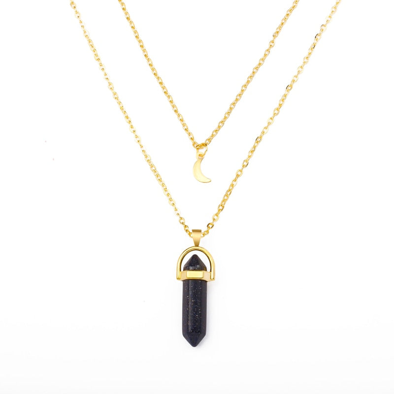 Bohemia 1 PCS Natural Stone Moon Choker Gold Color Crystal Pendant Necklace For Women Wedding Party Gift