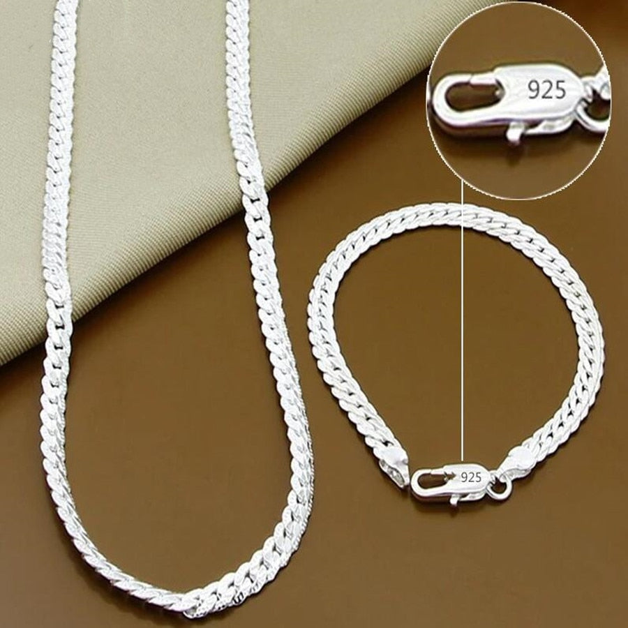 Fine 925 Sterling Silver 6MM full snake chain Necklace Bracelet Jewelry For Women Men Sets Wedding Gift