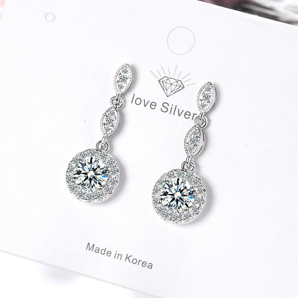 925 Stamp Silver Color Zircon Earrings Water Earring Women Wedding Jewelry Engagement Gift Christmas