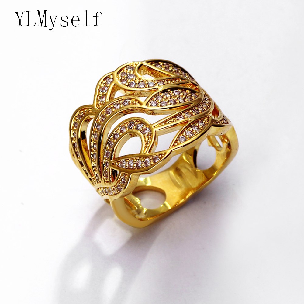 Wide hollow Designer Ring High quality Gold color pave Cubic Zirconia crystal aneis anillos Excellent luxury Rings