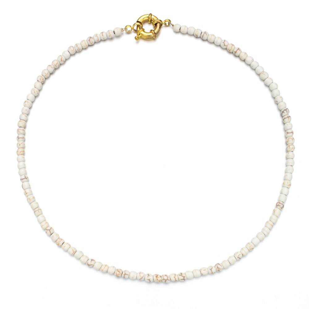 Women Colorful Natural Stone Seed Beads Chain Necklace Metal Buckle Choker Necklace for Wedding Party Jewelry