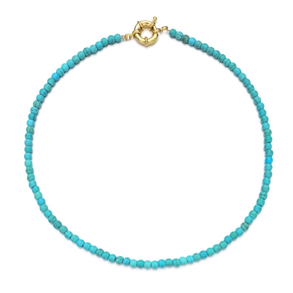 Women Colorful Natural Stone Seed Beads Chain Necklace Metal Buckle Choker Necklace for Wedding Party Jewelry