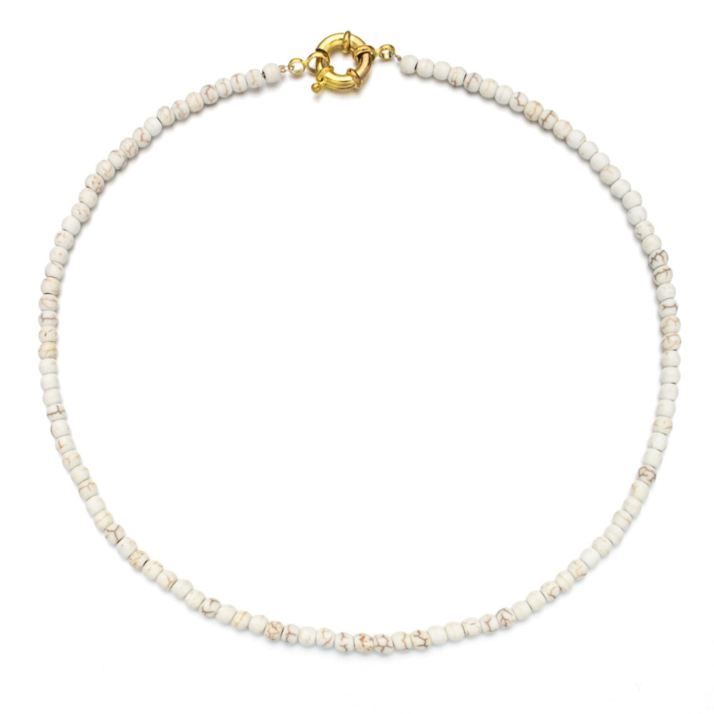 Women Colorful Natural Stone Seed Beads Chain Necklace Metal Buckle Choker Necklace for Wedding Party Jewelry