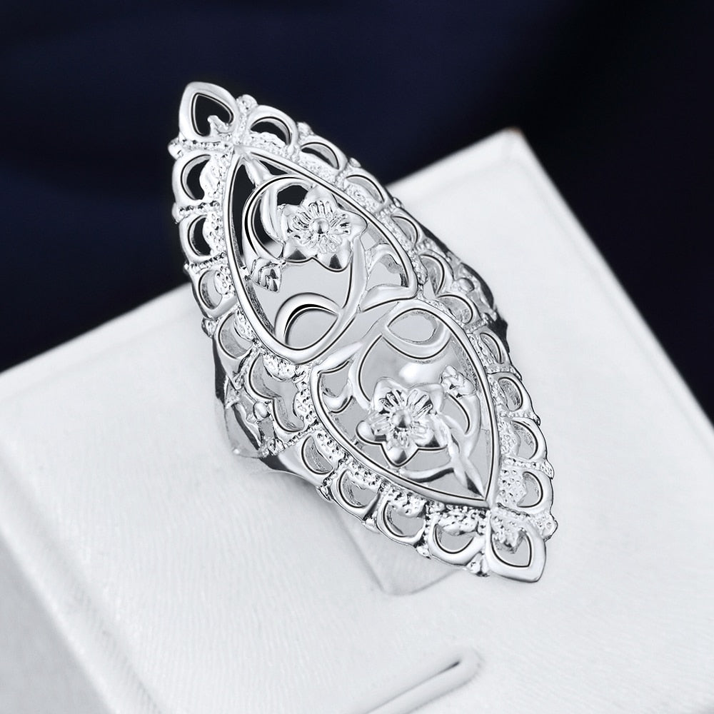 Women'S Large Silver Flower Rings Love For Women Vintage Big Artificial Flowers Jewelry Engagement Ring anillos SPCR698