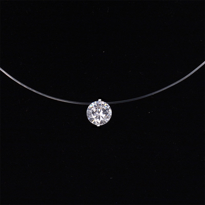 Women Transparent Fishing Line Necklaces Pendants Crystal Ball Necklace Silver Invisible Chain Choker Necklaces Collier Femme