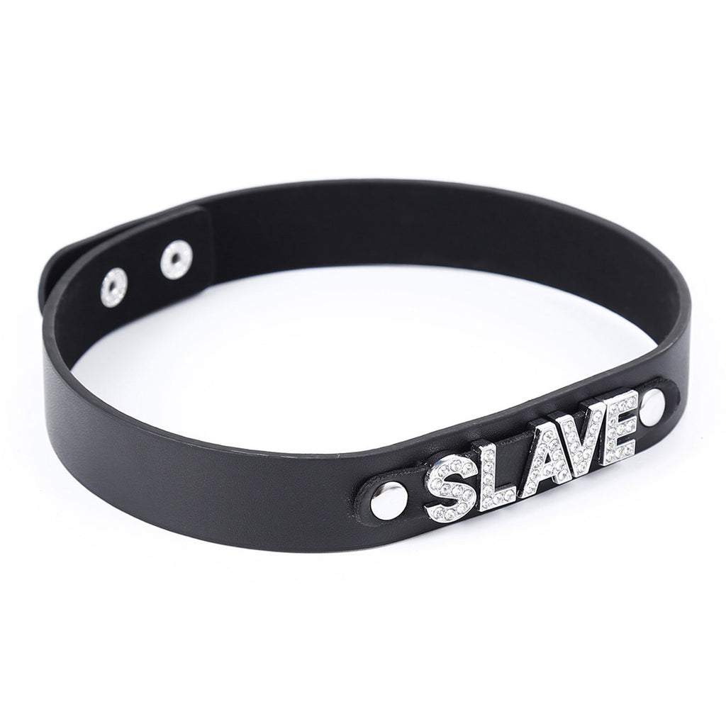 Womens Leather Sexy Letter Neck Restriction Chain Bell Choking Slave C Womens Leather Sexy Letter Neck Restriction Chain Bell Choking Slave C