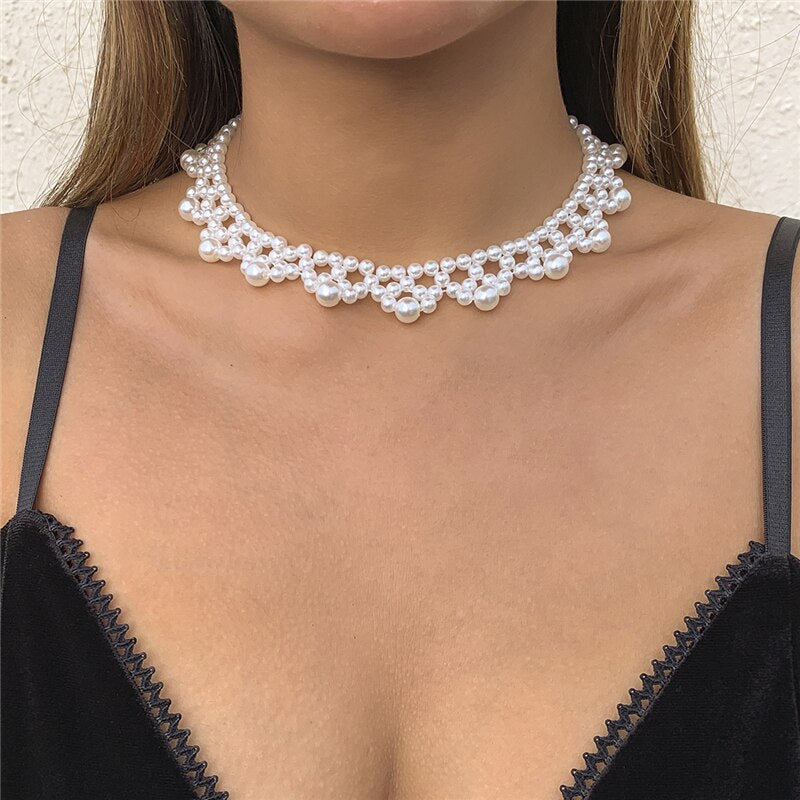 Woven Simulated Pearl Bridal Wedding Accessories Vintage Clavicle Chain Necklace For Women Gifts Jewelry 2022 Bijouterie
