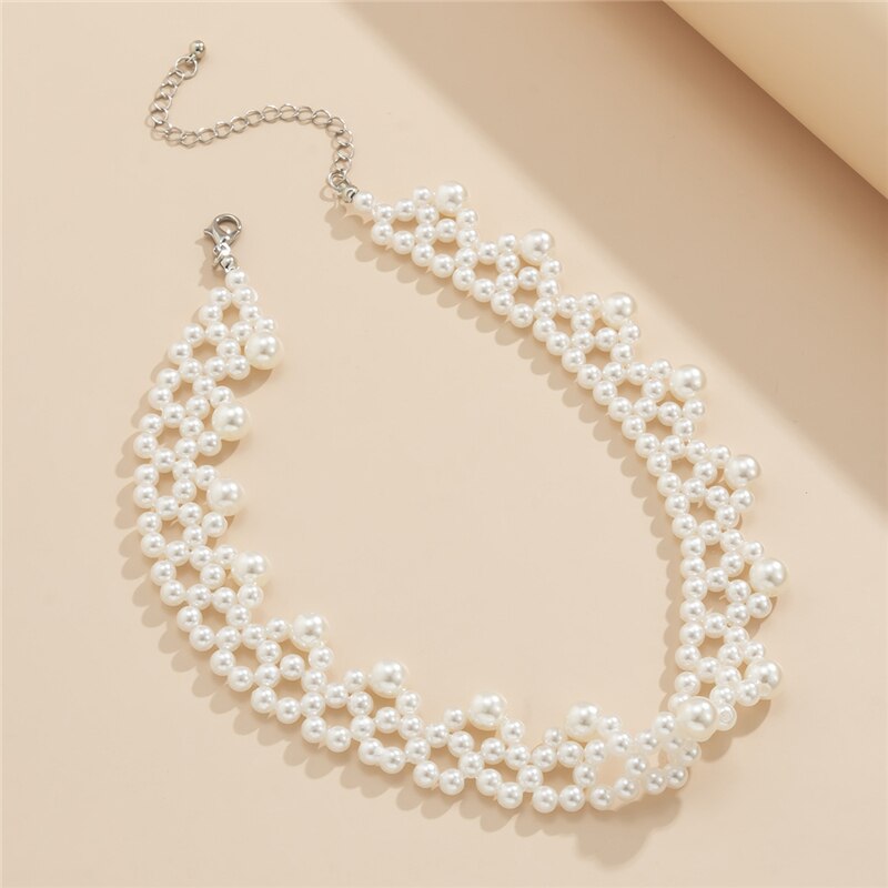 Woven Simulated Pearl Bridal Wedding Accessories Vintage Clavicle Chain Necklace For Women Gifts Jewelry 2022 Bijouterie