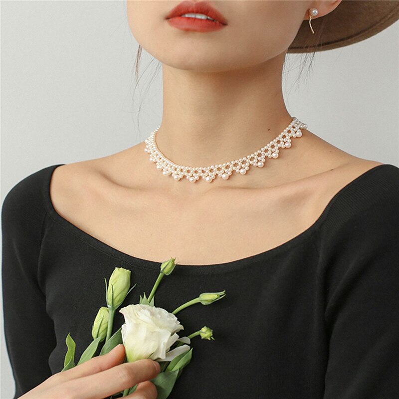 Woven Simulated Pearl Bridal Wedding Accessories Vintage Clavicle Chain Necklace For Women Gifts Jewelry 2022 Bijouterie