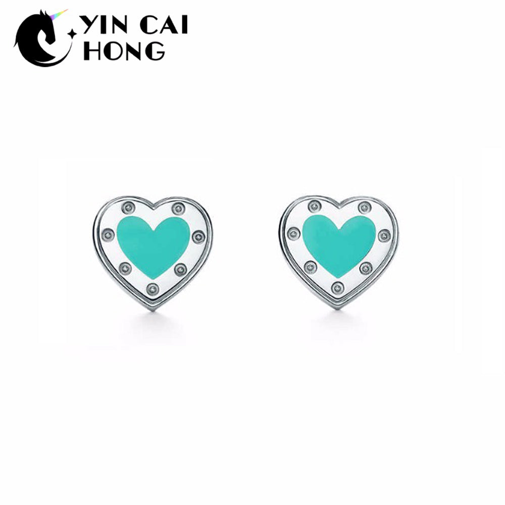 YCH Charm Gift 925 Sterling Silver Blue Heart TIFF Attractive Elegance Temperament Earrings World Jewelry