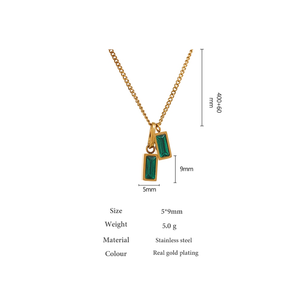 Yhpup Stainless Steel Green Cubic Zirconia Pendant Necklace for Women Titanium Steel Jewelry Statement Collar Necklace Gift
