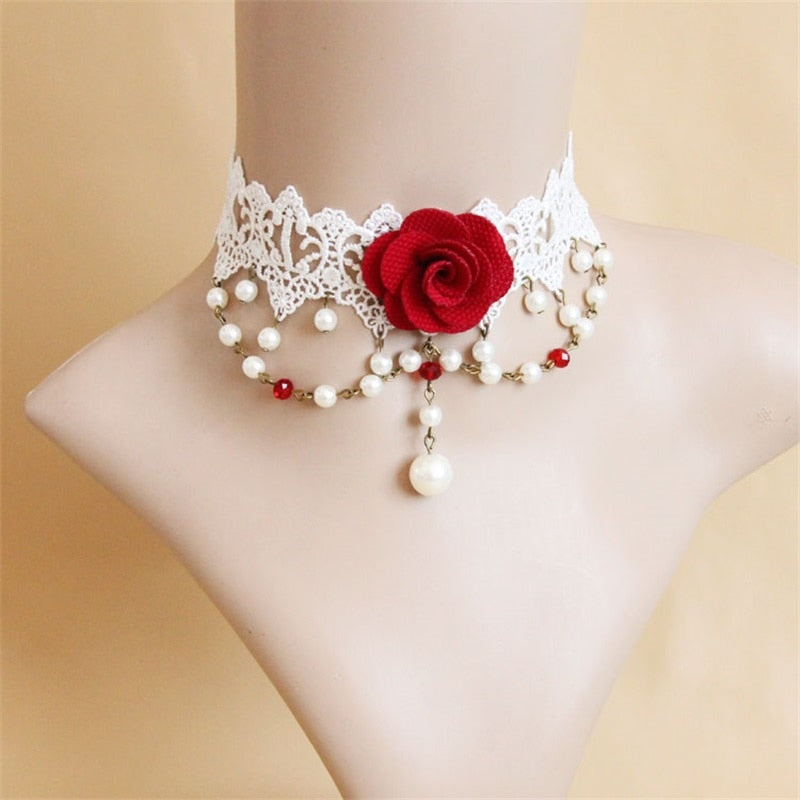 YiYaoFa Handmade Vintage Choker Necklace White Lace Statement Necklace for Women Accessories Lady Gothic Wedding Jewelry GN-39
