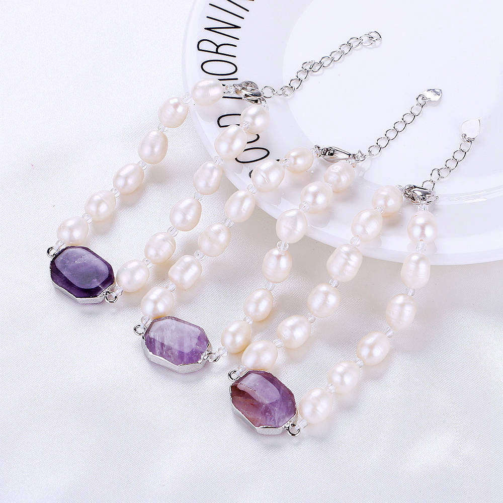Genuine Fresh Water White Color Beaded Jewelry Pearl Bracelet Pearl Square crystal Necklace Beautiful Bride Charm Women