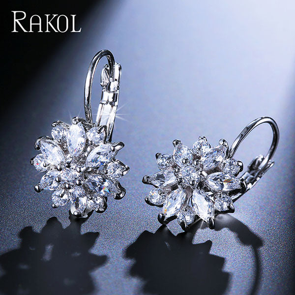 Fashion Rose Gold Color Hoop Earrings Flower Cluster Clear Crystal Zirconia Earrings For Women Jewelry Brincos FSEP609