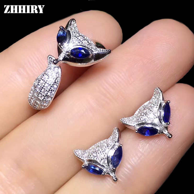 Genuine Natural Sapphire 925 Sterling Silver Fine Jewelry Sets Rings Earrings For Women Real Gemstones